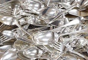 A quantity of assorted 18th century and later silver flatware various dates, makers and patterns, including table spoons, table forks, dessert forks teaspoons, butter knife etc. and an 800 teaspoon